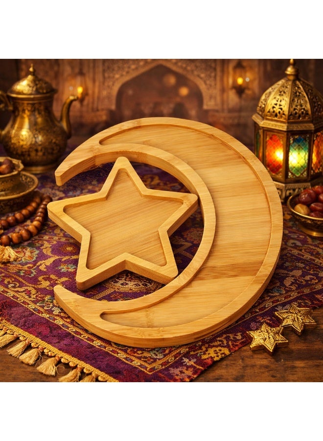 Fruit Platter – Crescent Moon Set – Bamboo Tray with Wooden Base – Eid al-Fitr Party Snack Plate - Image 4